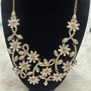 Gold and Cream Floral Statement Necklace